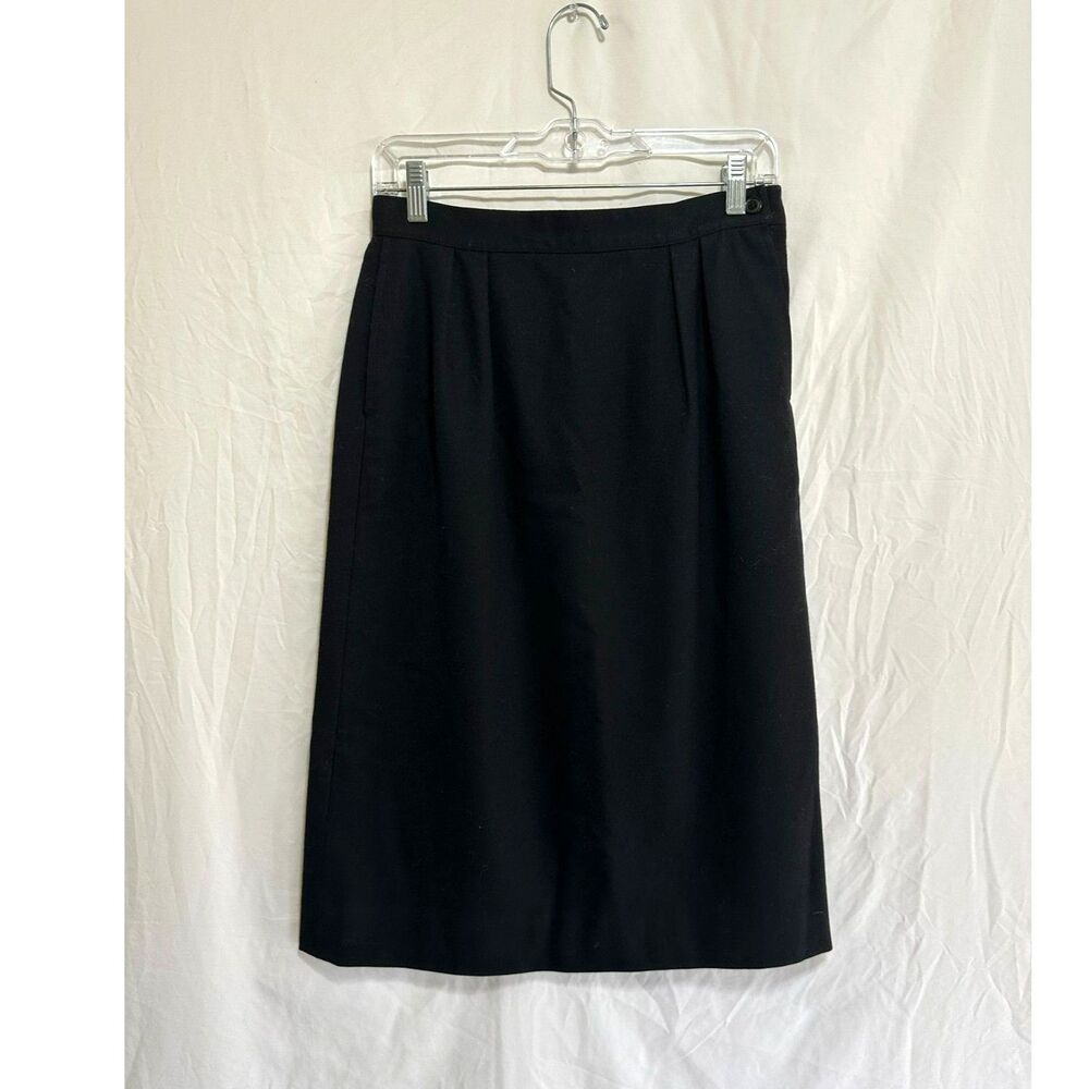 Pendleton Womens Vintage Virgin Wool Black Midi Skirt Front Pleats Pockets SZ 10